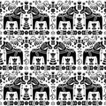 Seamless Scandinavian folk art pattern, Swedish Dala or Daleclarian horse floral design