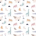 Seamless Scandinavian pattern. Childish background with cute animals repeating print. Scandi-styled endless texture