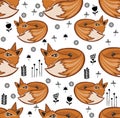 Seamless scandinavian pattern. kids background with fox and different elements