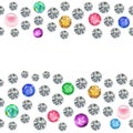 Seamless scattered borders of gems, rhinestones