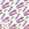 Seamless School or Office Supplies Pattern. Thin line icon. Vector illustration for web and mobile, modern minimalistic flat Royalty Free Stock Photo