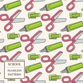 Seamless School or Office Supplies Pattern. Thin line icon. Vector illustration for web and mobile, modern minimalistic flat Royalty Free Stock Photo