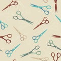 Seamless scissors pattern in vintage colors. Vector illustration