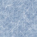 Seamless scratched ice surface background. Frozen water skating line marks on cool blue texture. Winter slippery Royalty Free Stock Photo