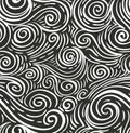 Seamless sea hand-drawn pattern, waves background. Royalty Free Stock Photo