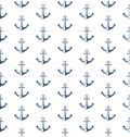 Seamless sea pattern with anchor isolated on white