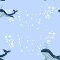 Seamless sea pattern with funny whales. Summer marina background Royalty Free Stock Photo