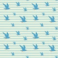 Seamless sea pattern with seagulls on backdrop with waves Royalty Free Stock Photo