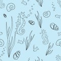 Seamless Seahorse and Seashell Repeat Pattern