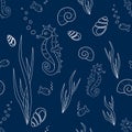Seamless Seahorse and Seashell Repeat Pattern
