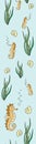 Seamless Seahorse Vertical Repeat Border Pattern