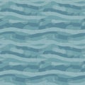 Seamless seashell pattern with ocean waves in blue tones for summer