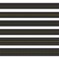 Seamless set of different road marking. Horizontal straight asphalt roads. Top view