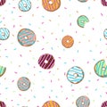 Seamless set of donuts with different flavors and sweets pattern. Isolated on a white background Royalty Free Stock Photo