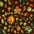 Seamless set multicolored retro flower pattern.