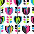 Seamless set multicolored retro flower pattern.