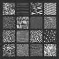 Set of 16 seamless texture.. Abstract forms drawn a wide pen and ink. Backgrounds in black and white. Royalty Free Stock Photo