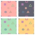 Seamless set of vector geometrical patterns with rectangles, triangles, circle, square endless background with hand drawn textured