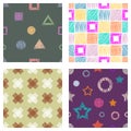 Seamless set of vector geometrical patterns with stars, triangles, circle, square endless background with hand drawn textured geom