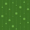 Seamless shamrock ornament with green beads of dots and clover leaves on dark green background Royalty Free Stock Photo