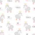 Seamless sheep princess pattern.