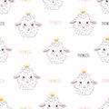 Seamless sheep princess pattern.