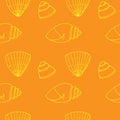 Seamless shell pattern, vector illustration, hand drawn, orange color Royalty Free Stock Photo