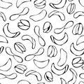Seamless with Shelled Pistachio Nuts and Potato Chips. Isolated on a Black Chalkboard Background. Doodle Cartoon Hand Royalty Free Stock Photo