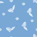 Seamless shoe pattern. Glamour design element. Light blue monochrome High heeled shoes and lip print background for wrapping paper Royalty Free Stock Photo