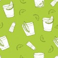 Seamless short drinks vector pattern. Sketched tequila with lime and salt Royalty Free Stock Photo