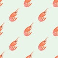 Seamless shrimp pattern vector seafood background ocean design animal snack fresh gourmet healthy illustration.