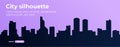 Seamless silhouette of the city. Cityscape with buildings. Simple purple background. Urban landscape. Beautiful template. Modern Royalty Free Stock Photo