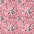Seamless Silver Pink Stars on Sparkle Pink