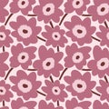Seamless simple cute pattern of large pink flowers on light rose background.Endless floral ornament with beautiful blossoms.