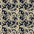 Seamless simple cute pattern of white fragments like leaves on navy background.Endless ornament.Colourful backdrop for fabric, Royalty Free Stock Photo