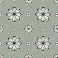 Seamless simple floral pattern of graphic stylize flowers on gray background