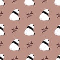 Seamless simple panda bear and bamboo pattern