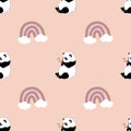 Seamless simple panda bear and rainbow pattern