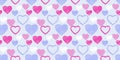 Seamless, simple, pattern with shape hearts on a blue back. Print with set textured heart