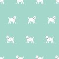 Seamless simple white dog retro hipster poodle dog pattern with aqua teal background