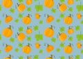 Seamless singing pattern with pumpkins on a blue background