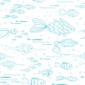 Seamless sketch fish pattern made in decorative doodle style. Royalty Free Stock Photo