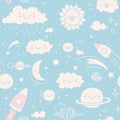 Seamless sky doodle pattern for babies Royalty Free Stock Photo