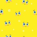 Seamless smiley face pattern with funny facial expressions