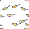 Seamless smiling fried egg on a pan pattern