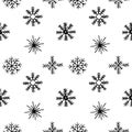 Seamless snowflake pattern in black and white winter holiday background Royalty Free Stock Photo