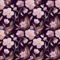 Seamless soft colorful pattern with anemones,exotic leafes succulents and wild meadow. In vintage trendy watercolor style, vector Royalty Free Stock Photo