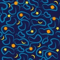 Seamless space background with planets and stars
