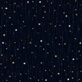 Seamless space pattern with gold star rain on dark blue background