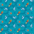 Seamless space pattern. Planets, rockets and stars, astronauts. Royalty Free Stock Photo